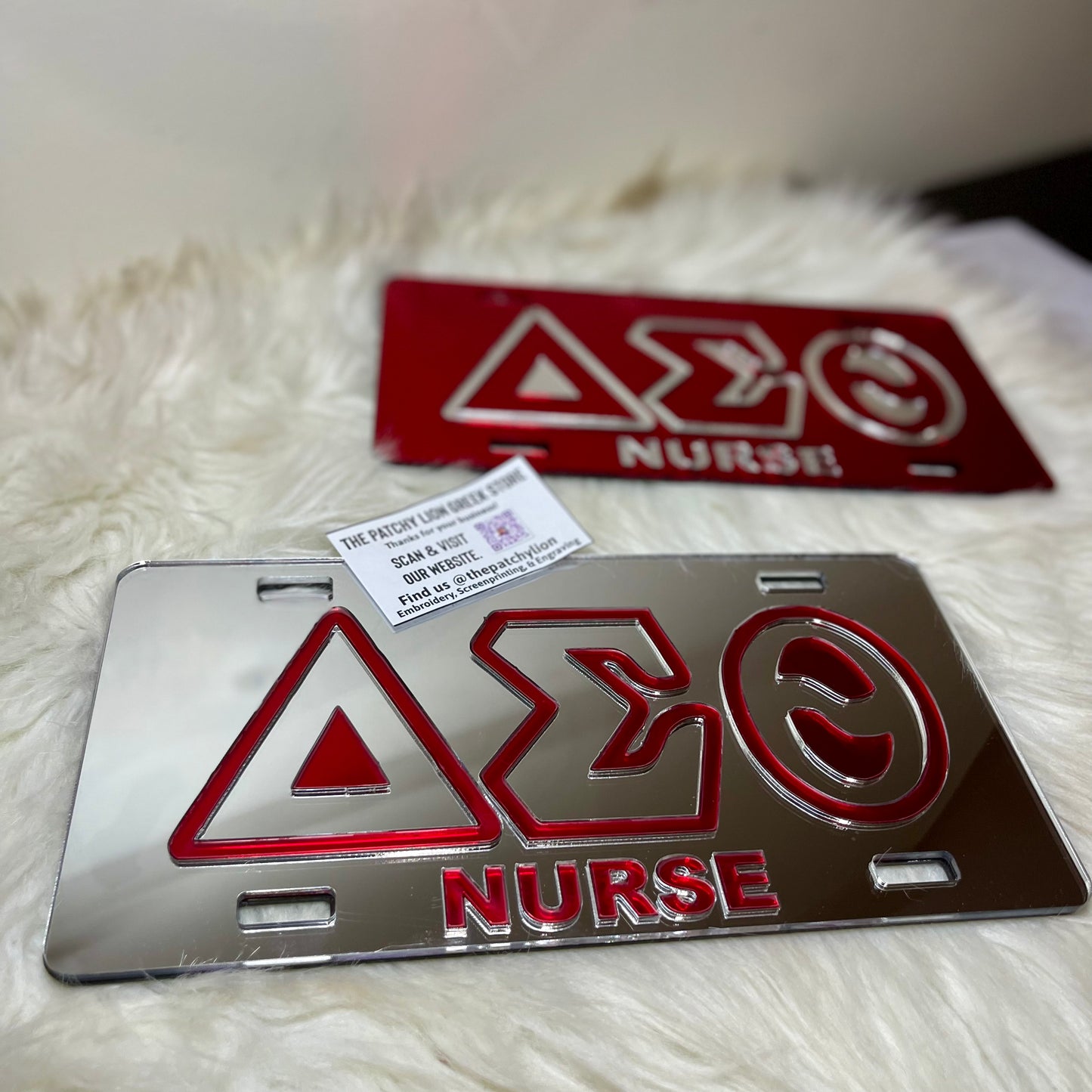 Mirrored-Acrylic License Plate Nurse Delta | Free Shipping
