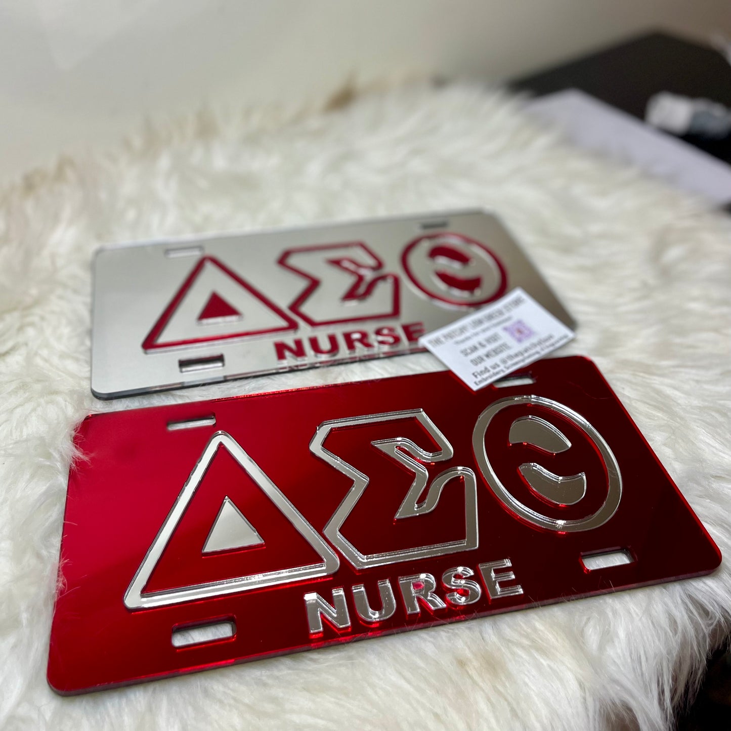 Mirrored-Acrylic License Plate Nurse Delta | Free Shipping