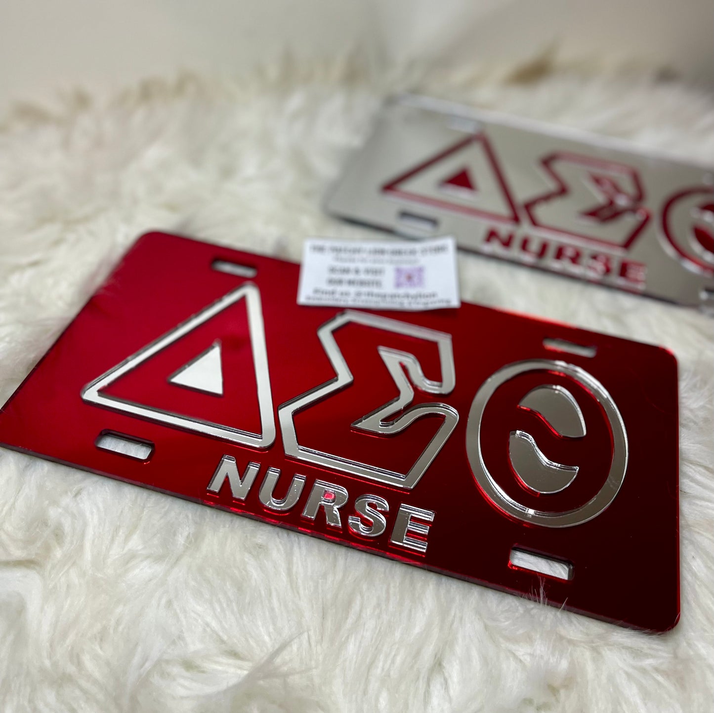 Mirrored-Acrylic License Plate Nurse Delta | Free Shipping