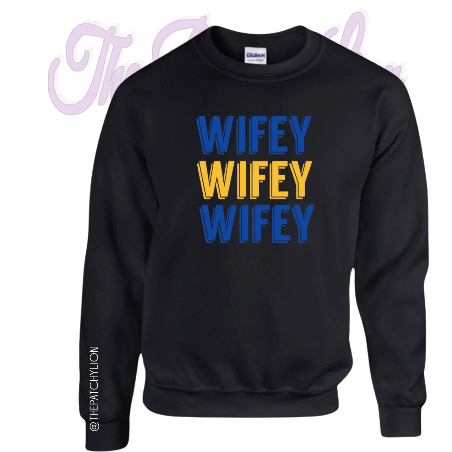Blue and Yellow Wifey Langdon Crewneck Sweater | Free Shipping