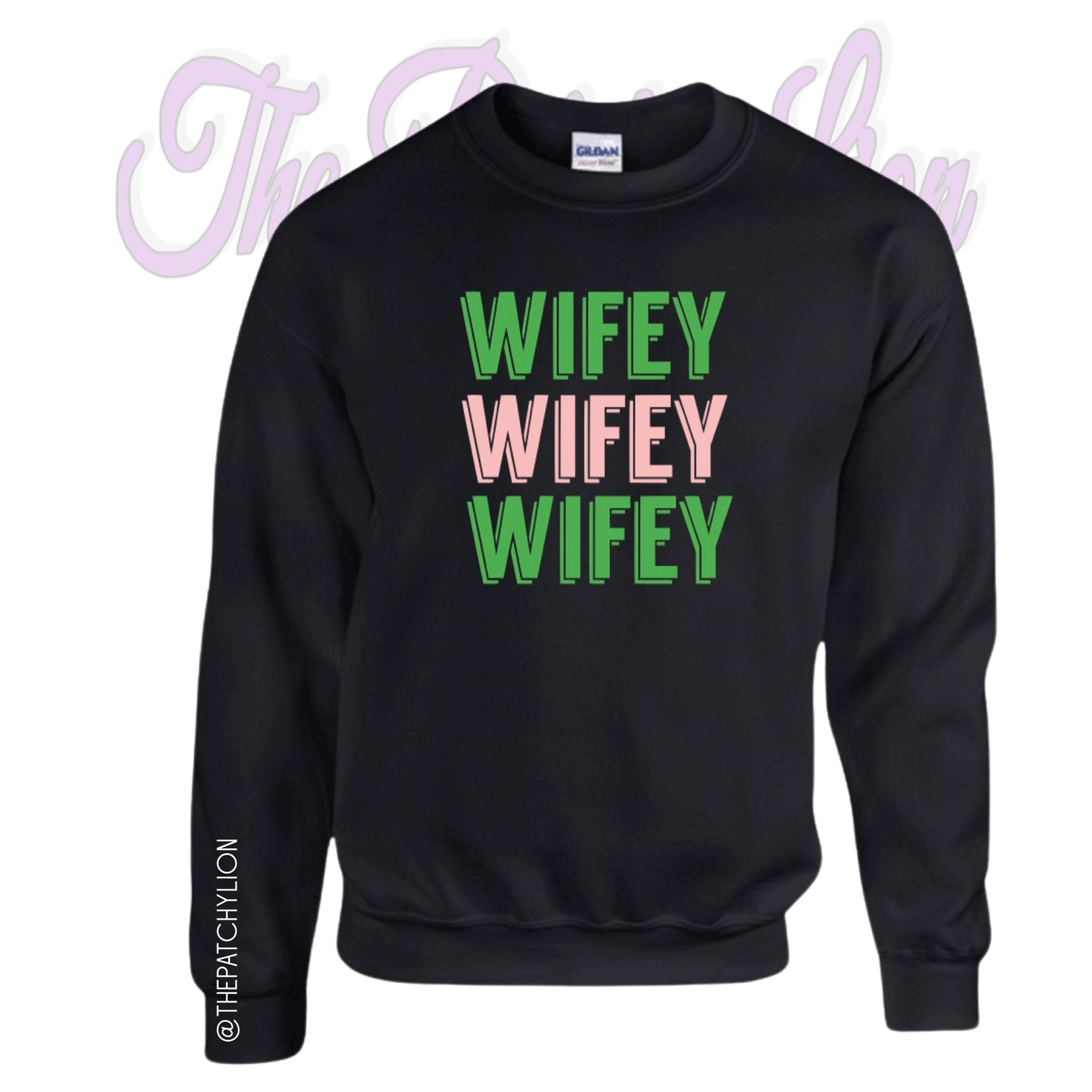 Pink and Green Wifey Langdon Crewneck Sweater | Free Shipping