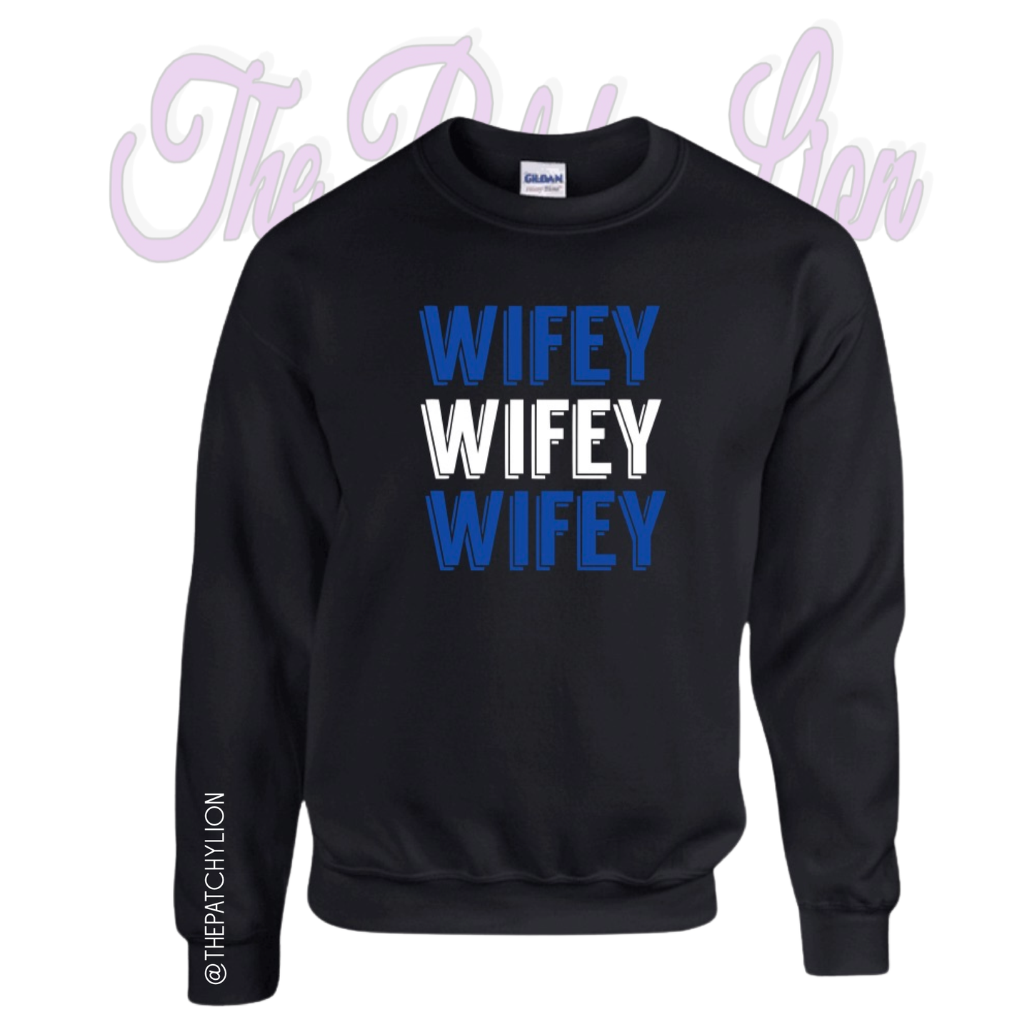 Blue and White Wifey Langdon Crewneck Sweater | Free Shipping