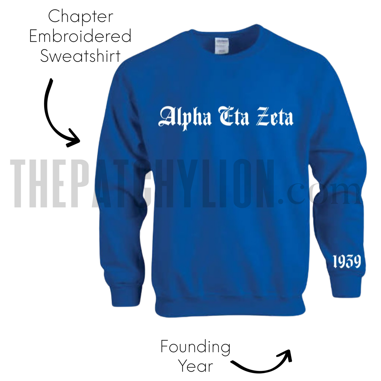 Embroidered Old English Chapter Sweatshirt with Chapter Year Zeta | Free Shipping