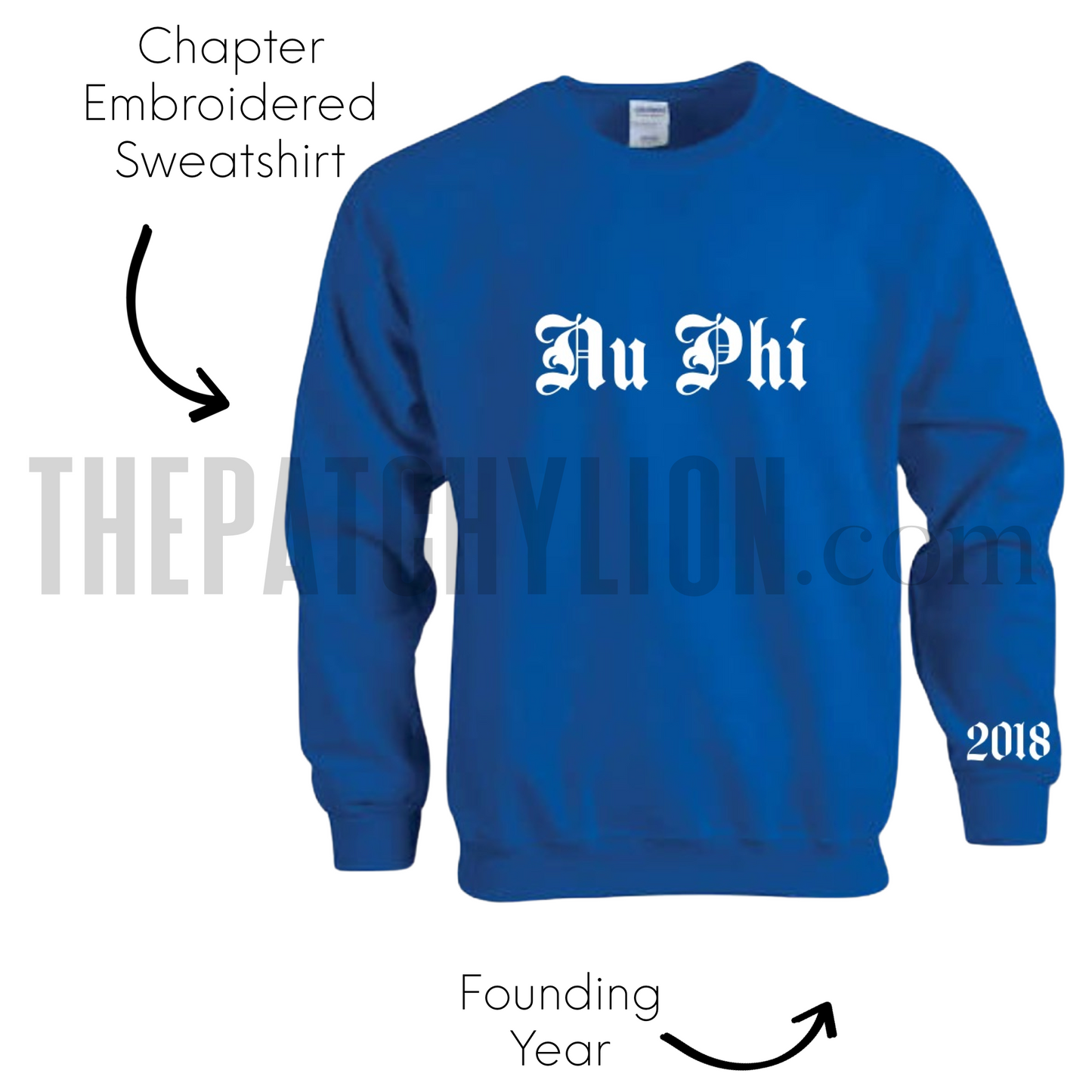 Embroidered Old English Chapter Sweatshirt with Chapter Year Zeta | Free Shipping