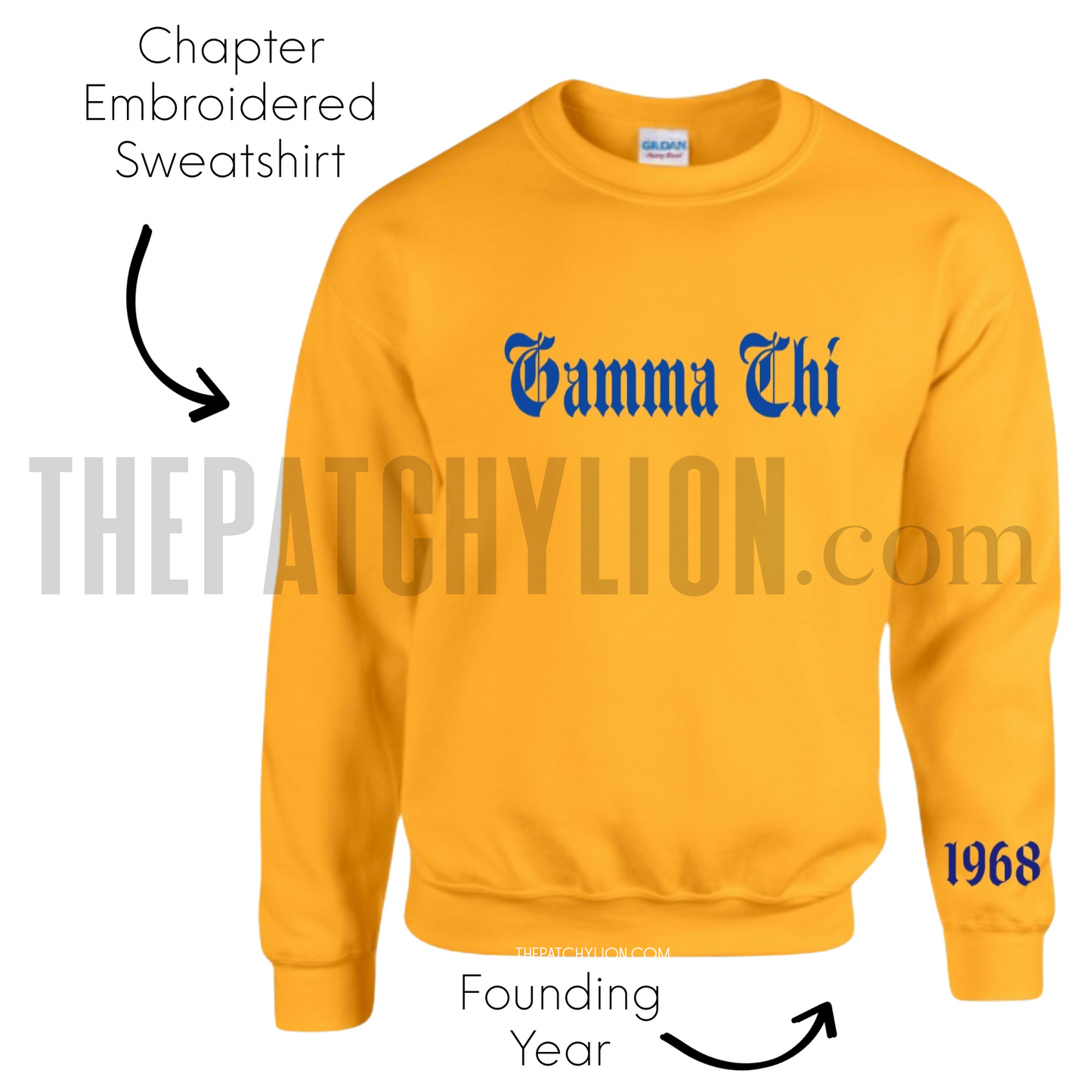 Embroidered Old English Chapter Sweatshirt with Chapter Year SGRHO | Free Shipping