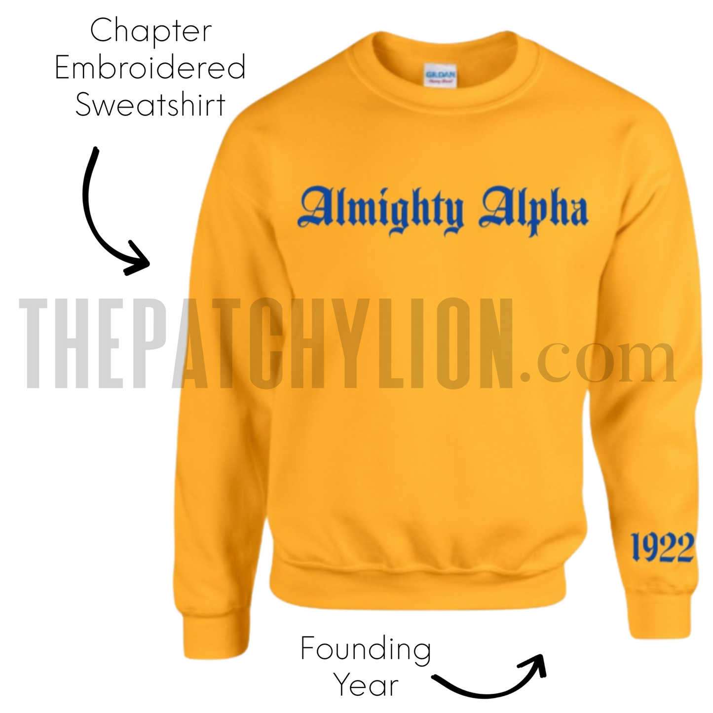 Embroidered Old English Chapter Sweatshirt with Chapter Year SGRHO | Free Shipping