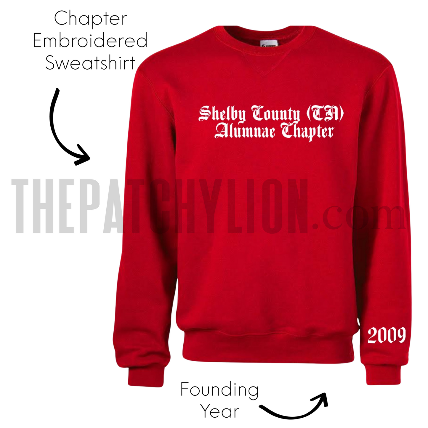 Embroidered Old English Chapter Sweatshirt with Chapter Year DST | Free Shipping