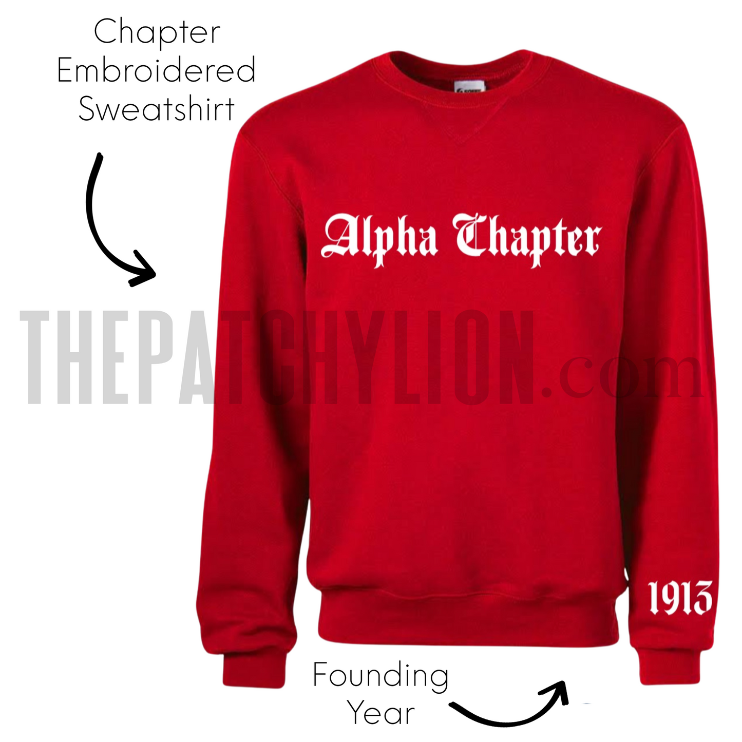 Embroidered Old English Chapter Sweatshirt with Chapter Year DST | Free Shipping