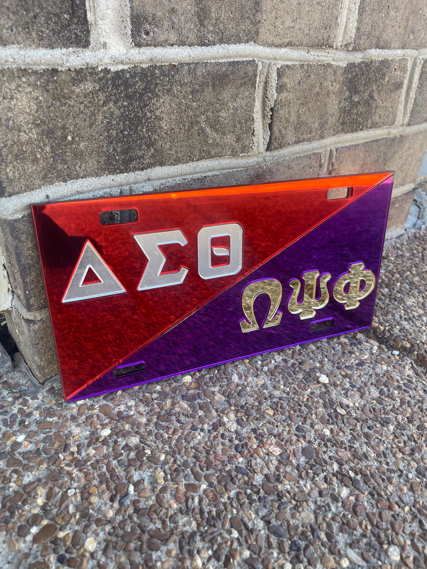 Split Mirrored-Acrylic License Plate Delta/Omega | Free Shipping