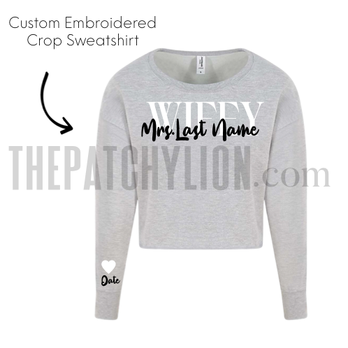 Embroidered Wifey Crop Sweatshirt Grey | Free Shipping
