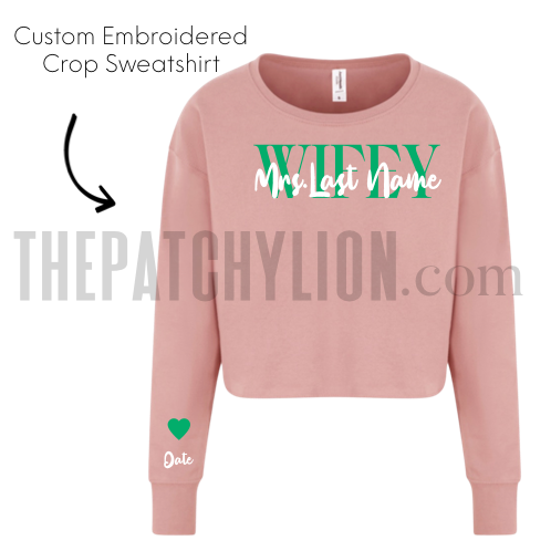 Embroidered Wifey Crop Sweatshirt Pink | Free Shipping