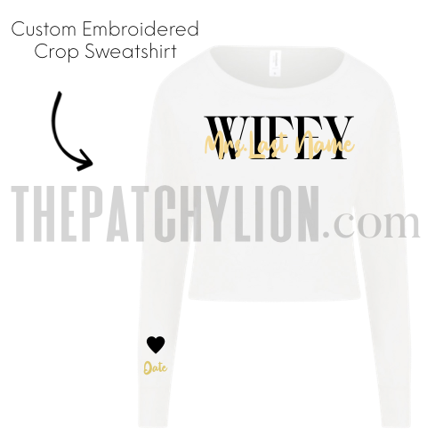 Embroidered Wifey Crop Sweatshirt White | Free Shipping