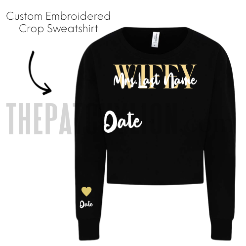 Embroidered Wifey Crop Sweatshirt Black | Free Shipping