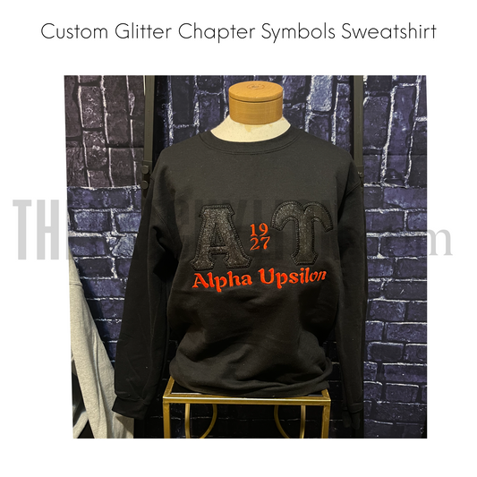 Custom Glitter Chapter Embroidered Sweatshirt Alpha Upsilon | Free Shipping