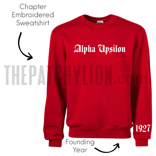 Embroidered Old English Chapter Sweatshirt with Chapter Year DST | Free Shipping