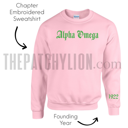 Embroidered Old English Chapter Sweatshirt with Chapter Year AKA | Free Shipping