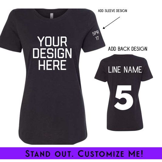 Design Your Own Ladies Fit Custom Screenprint Tee Black (FRONT + BACK + Sleeve) | Free Shipping