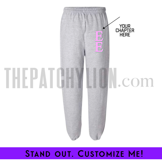Custom Vertical Alpha Chapter Stitch-On Letters Sweatpants | Free Shipping