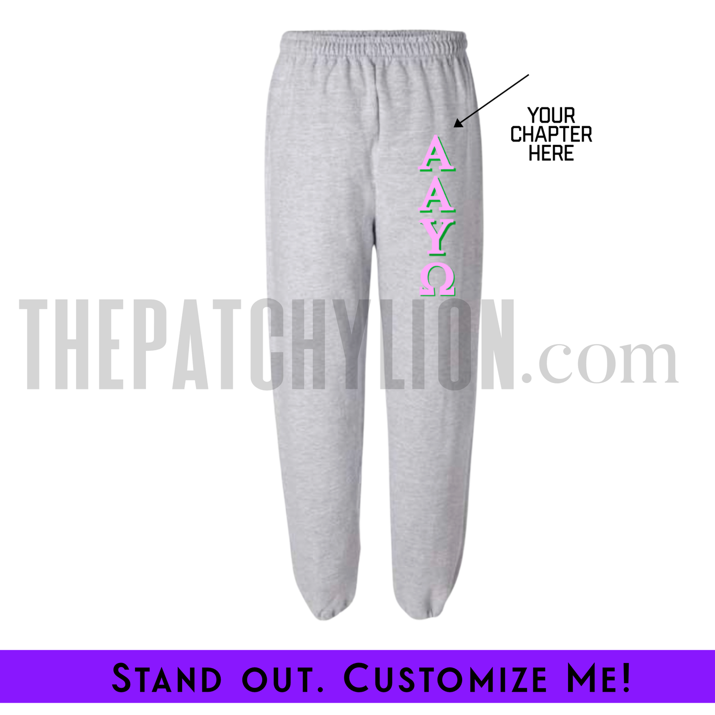 Custom Vertical Alpha Chapter Stitch-On Letters Sweatpants | Free Shipping