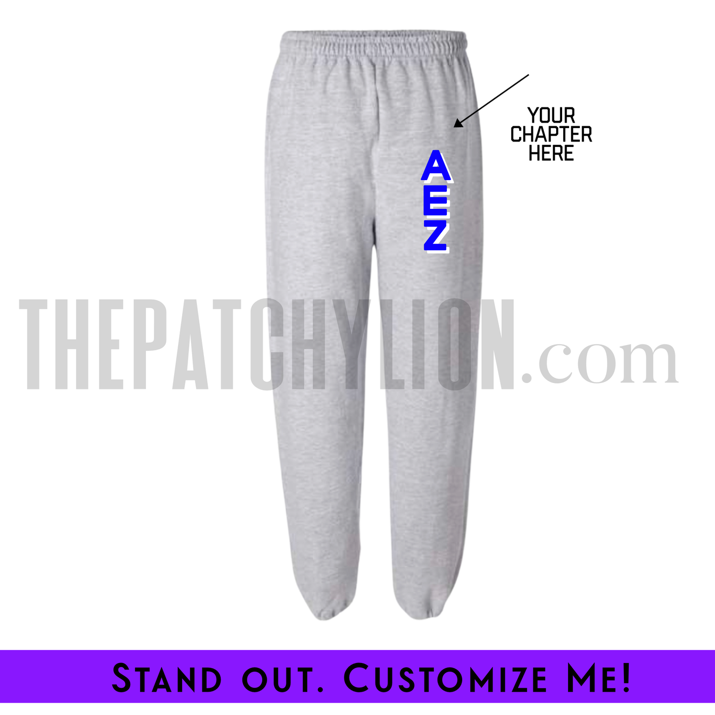 Custom Vertical Zeta Chapter Stitch-On Letters Sweatpants | Free Shipping