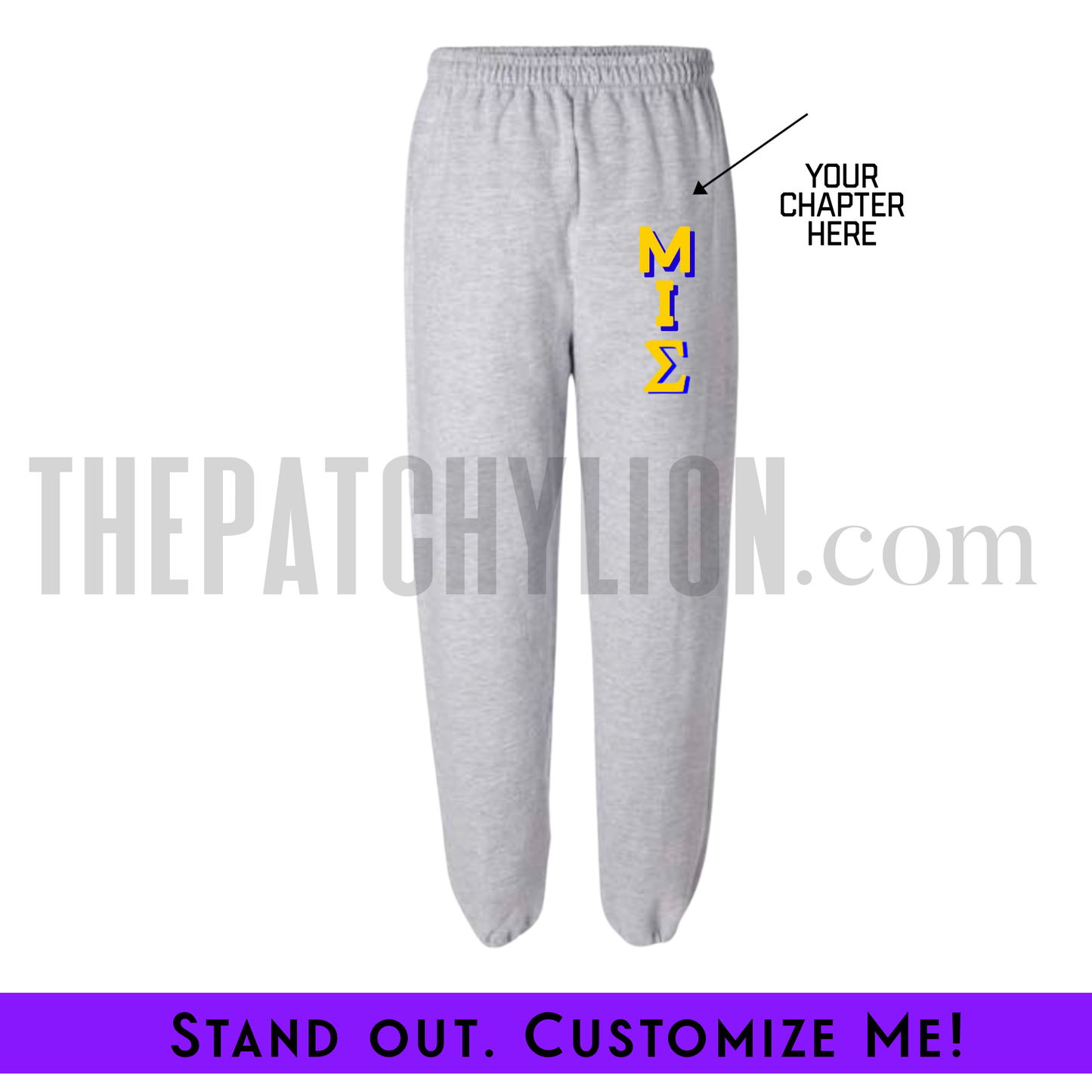 Custom Vertical Sigma Chapter Stitch-On Letters Sweatpants | Free Shipping