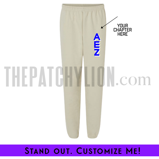 Custom Vertical Cream Zeta Chapter Stitch-On Letters Sweatpants | Free Shipping