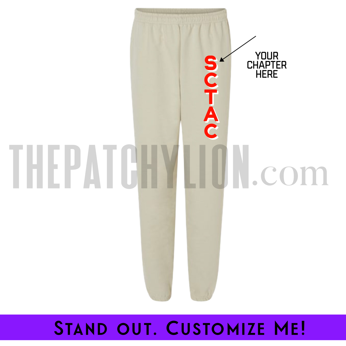 Custom Vertical Cream Delta Chapter Stitch-On Letters Sweatpants | Free Shipping