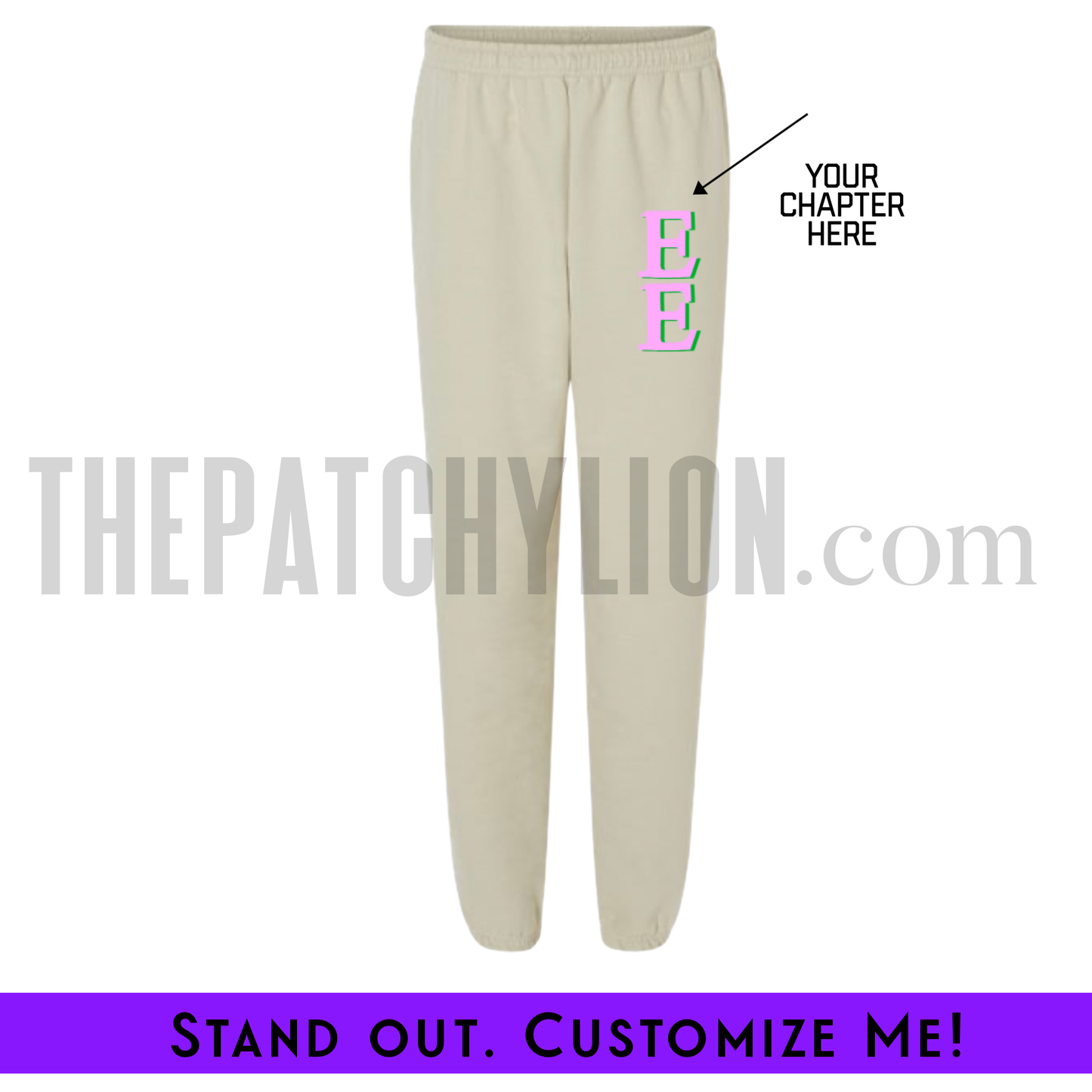 Custom Vertical Cream Alpha Chapter Stitch-On Letters Sweatpants | Free Shipping