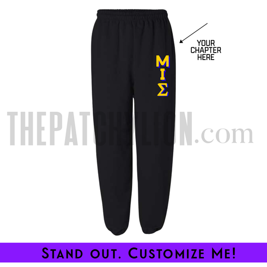 Custom Vertical Black Sigma Chapter Stitch-On Letters Sweatpants | Free Shipping