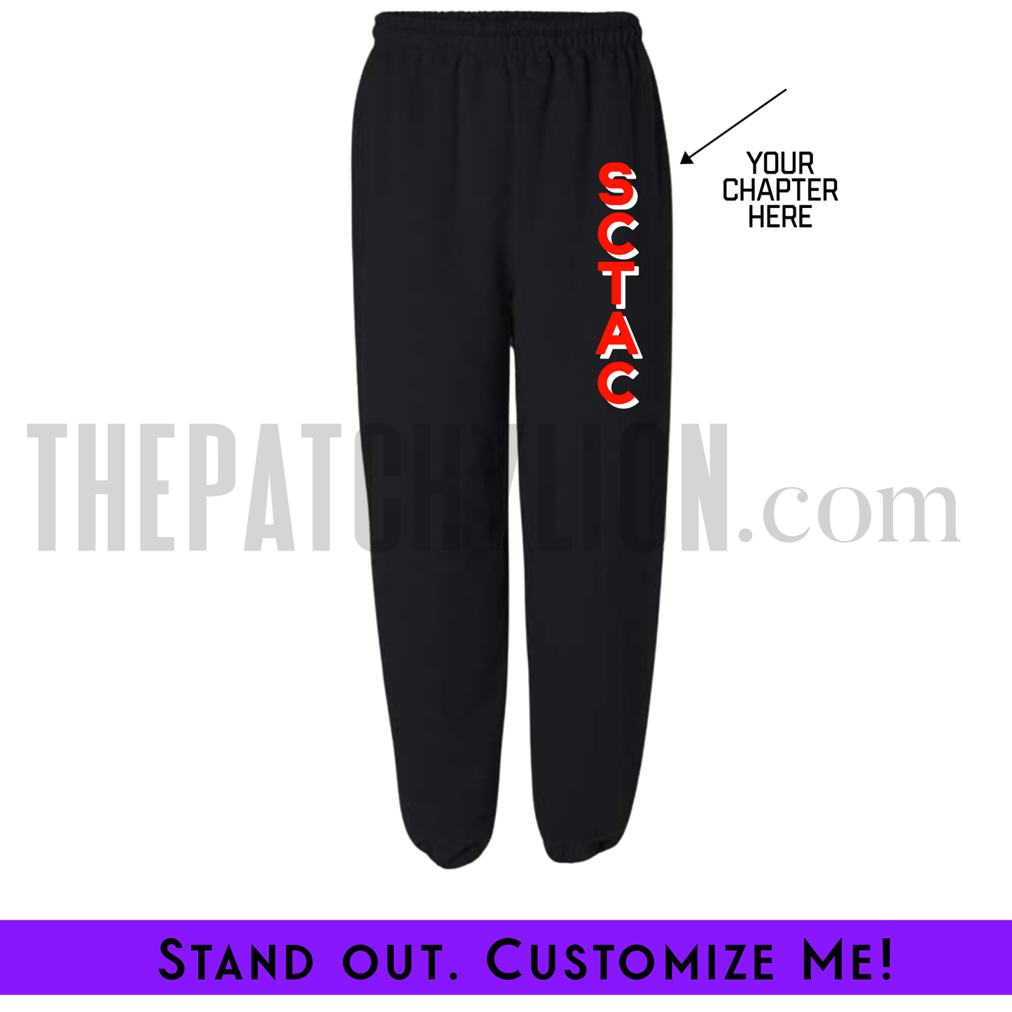 Custom Vertical Black Delta Chapter Stitch-On Letters Sweatpants | Free Shipping