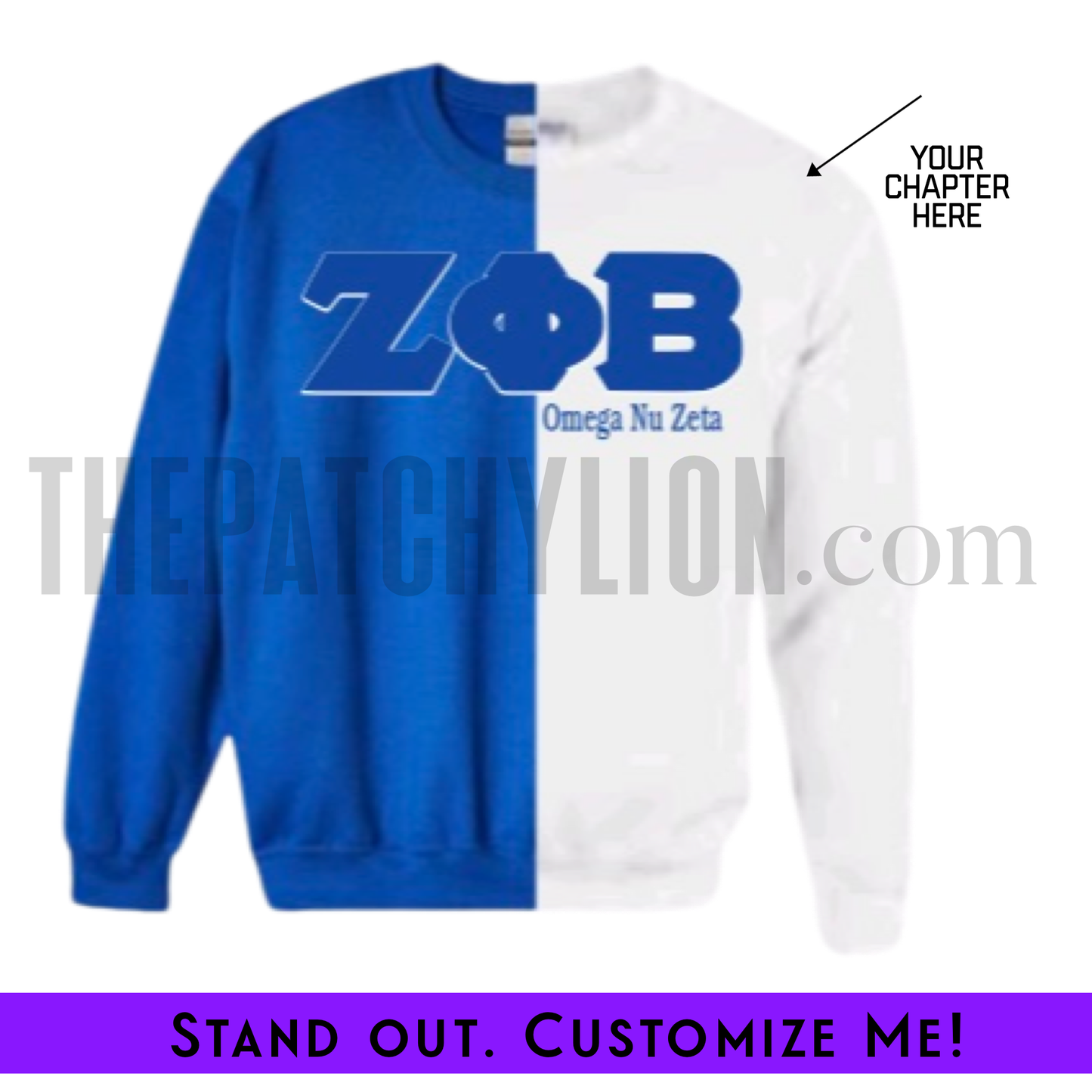Custom Two-Color Embroidered Sweatshirt with Chapter Sew Under (FRONT ONLY) | Free Shipping