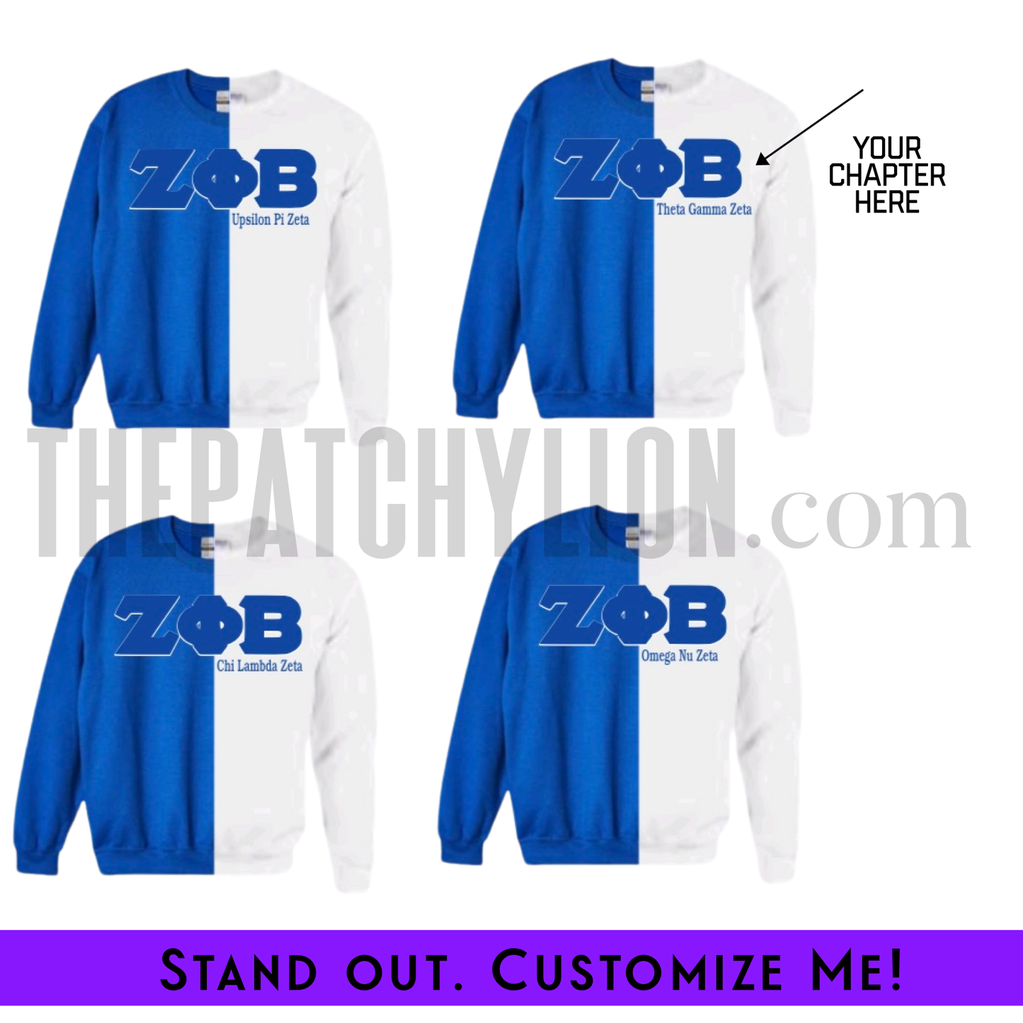 Custom Two-Color Embroidered Sweatshirt with Chapter Sew Under (FRONT ONLY) | Free Shipping