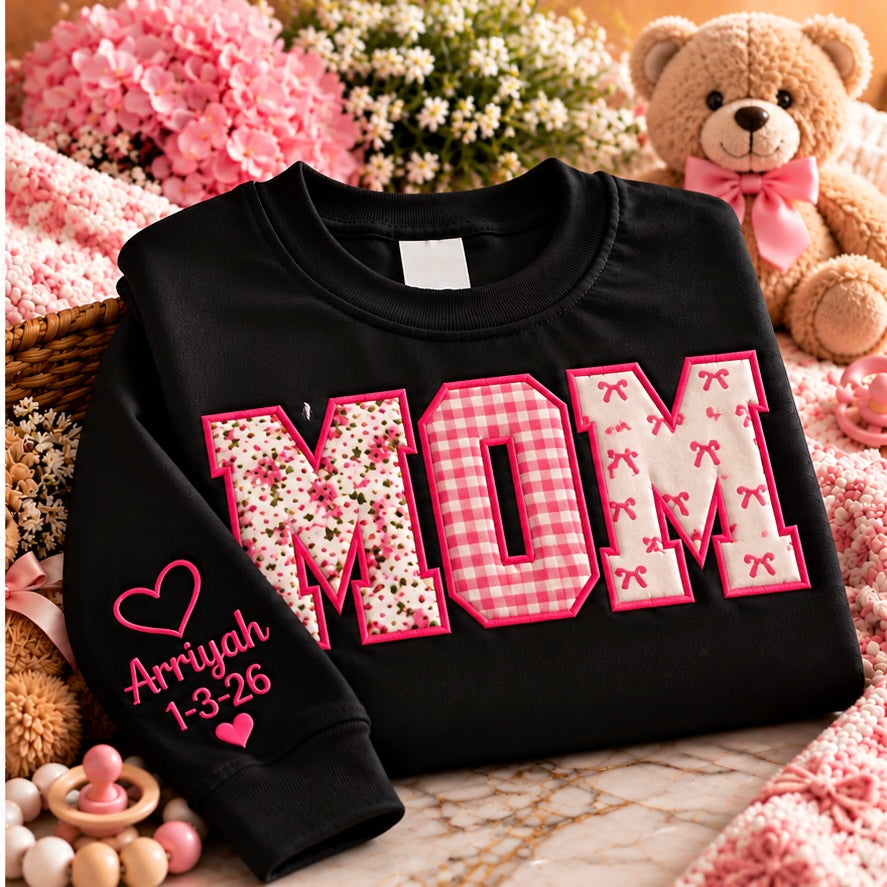 Personalized Embroidered Baby Applique’ Keepsake Mom Sweatshirt | Free Shipping