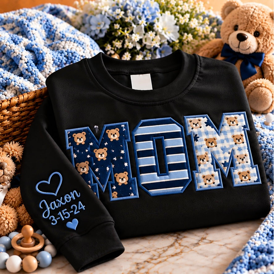 Personalized Embroidered Baby Applique’ Keepsake Mom Sweatshirt | Free Shipping