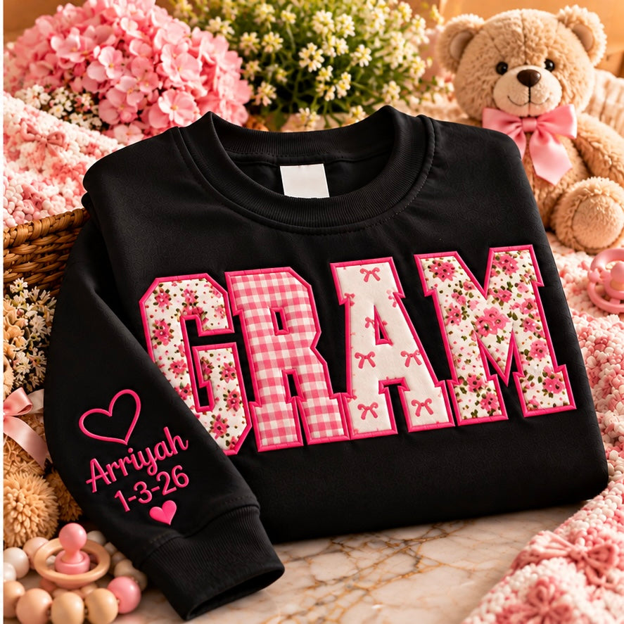 Personalized Embroidered Baby Applique’ Keepsake Gram Sweatshirt | Free Shipping (Copy) (Copy)