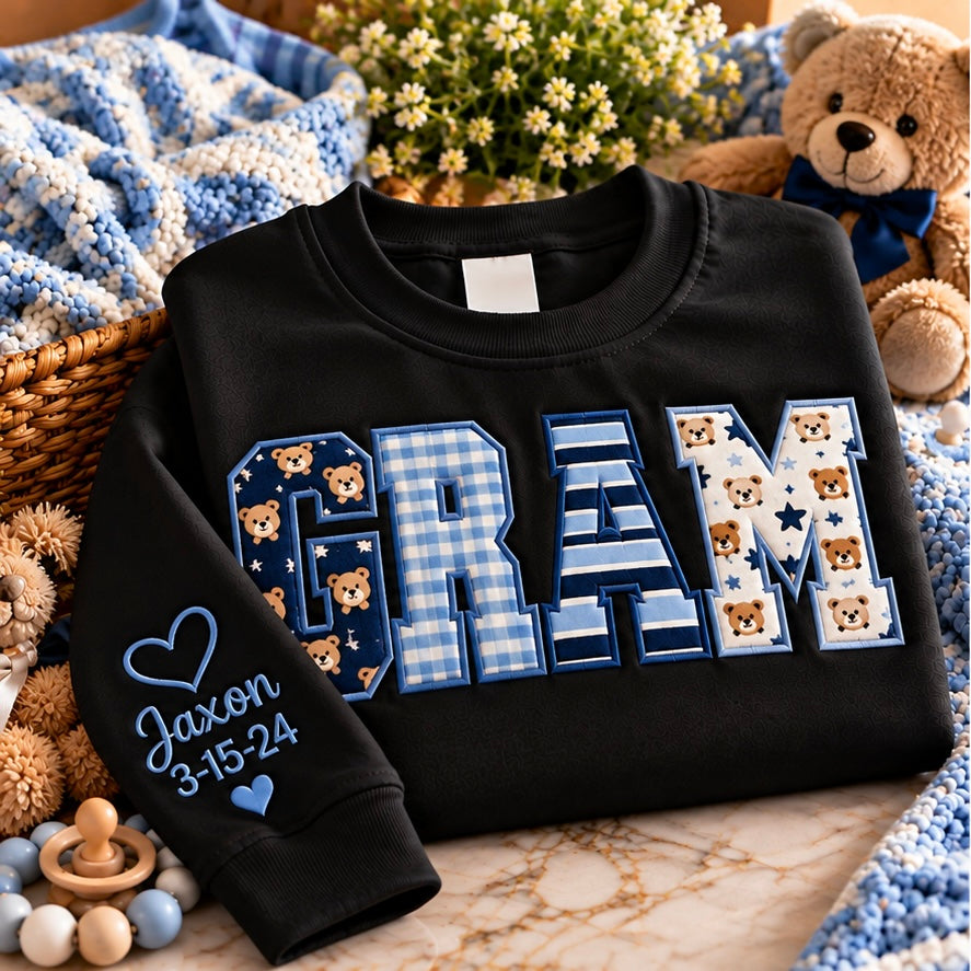 Personalized Embroidered Baby Applique’ Keepsake Gram Sweatshirt | Free Shipping (Copy) (Copy)